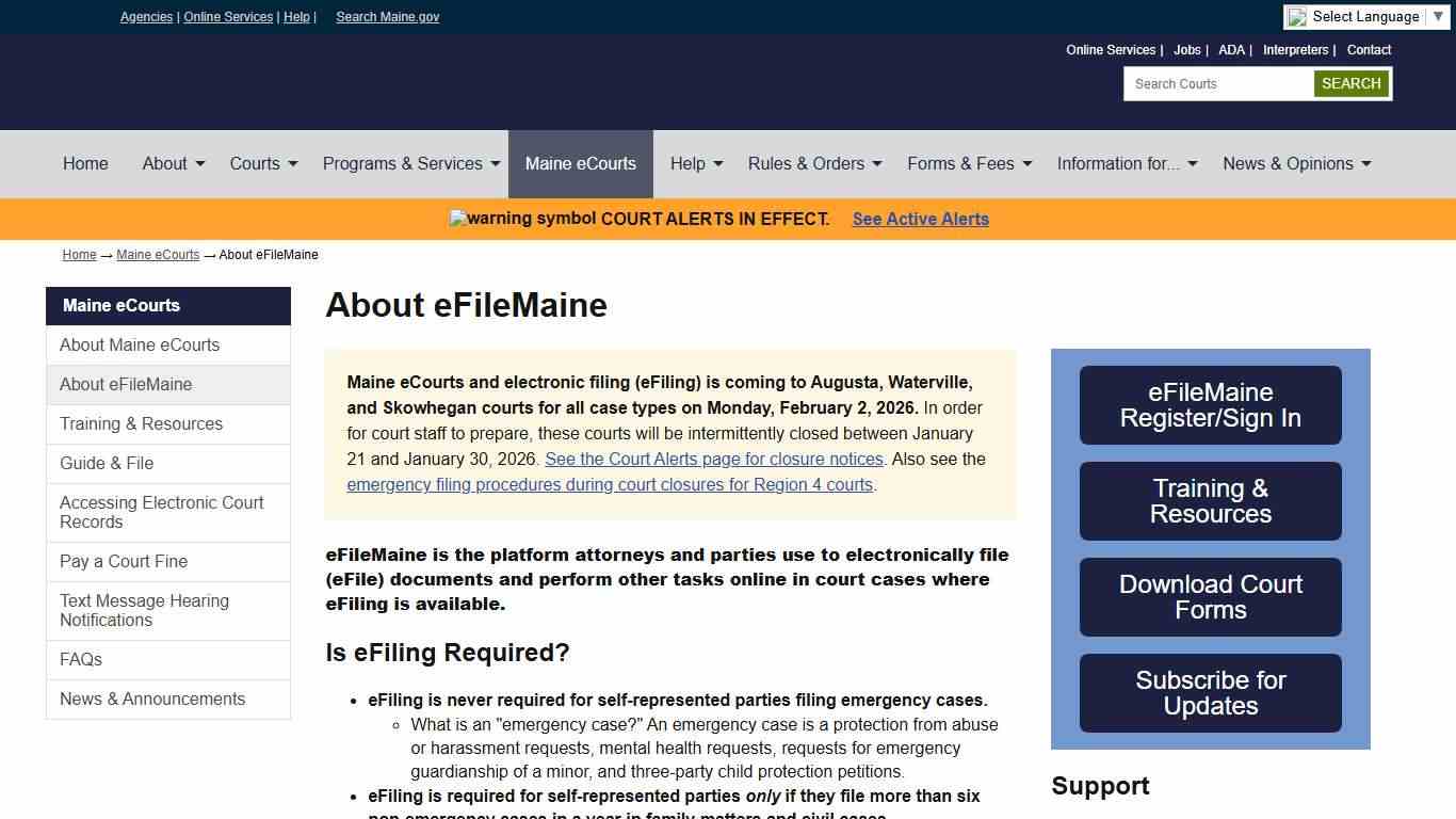 About eFileMaine: State of Maine Judicial Branch