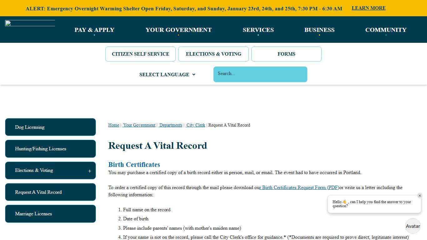 Request A Vital Record Portland, ME - Official Website