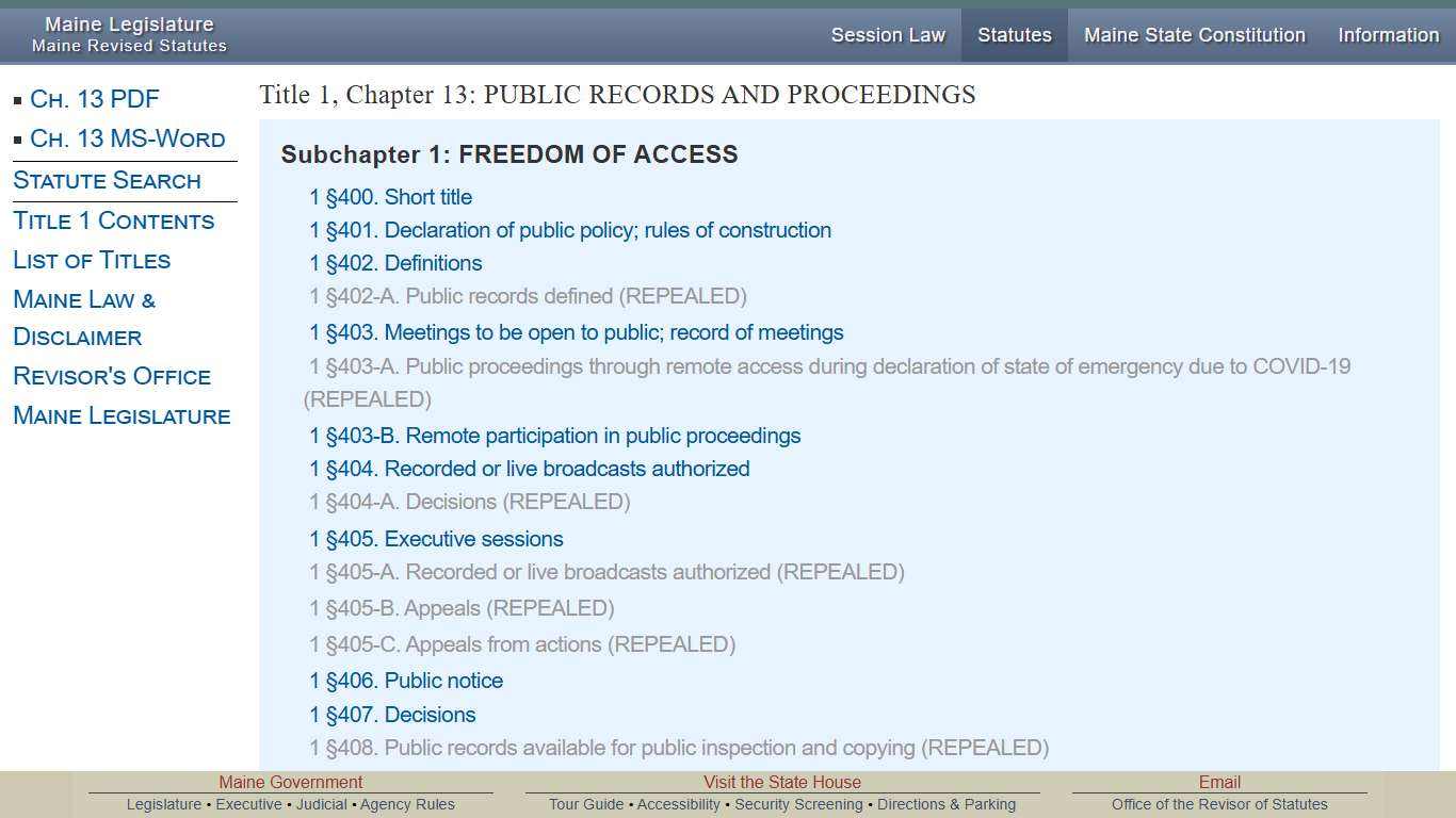 Title 1, Chapter 13: PUBLIC RECORDS AND PROCEEDINGS